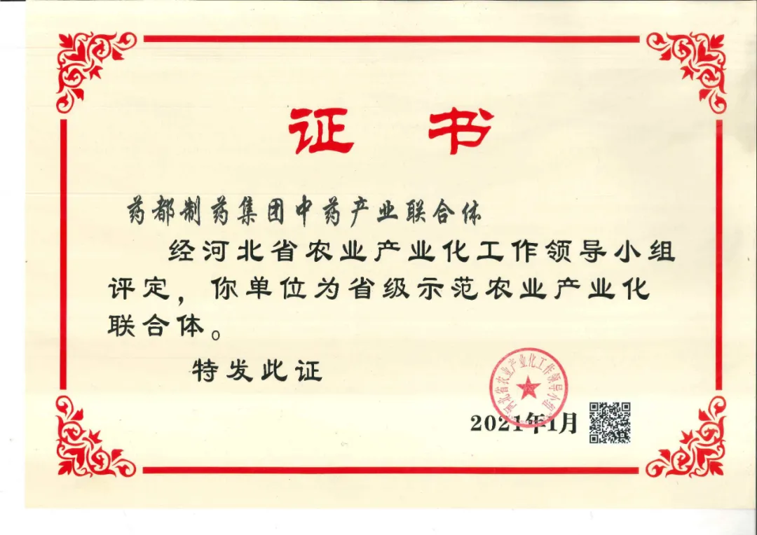 藥都制藥集團中藥產(chǎn)業(yè)聯(lián)合體被評為省級示范農(nóng)業(yè)產(chǎn)業(yè)化聯(lián)合體